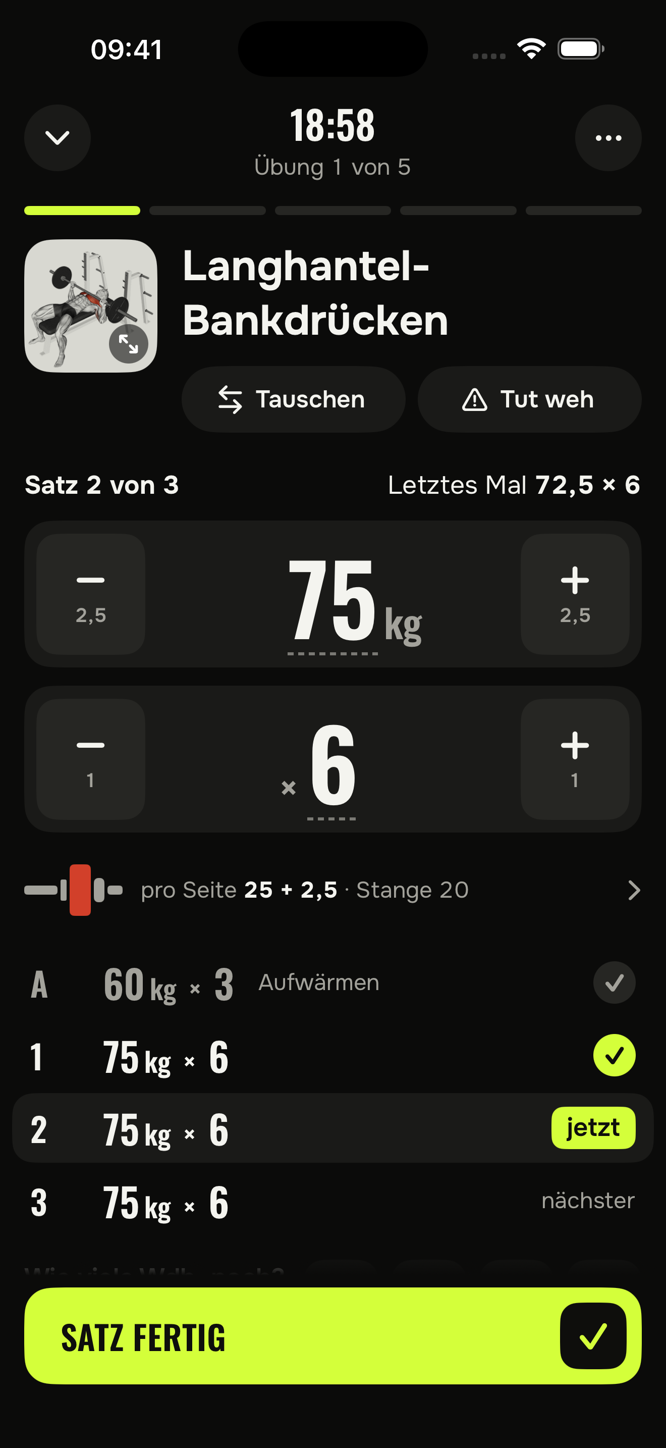 Trainingsansicht von FitGod 2.0