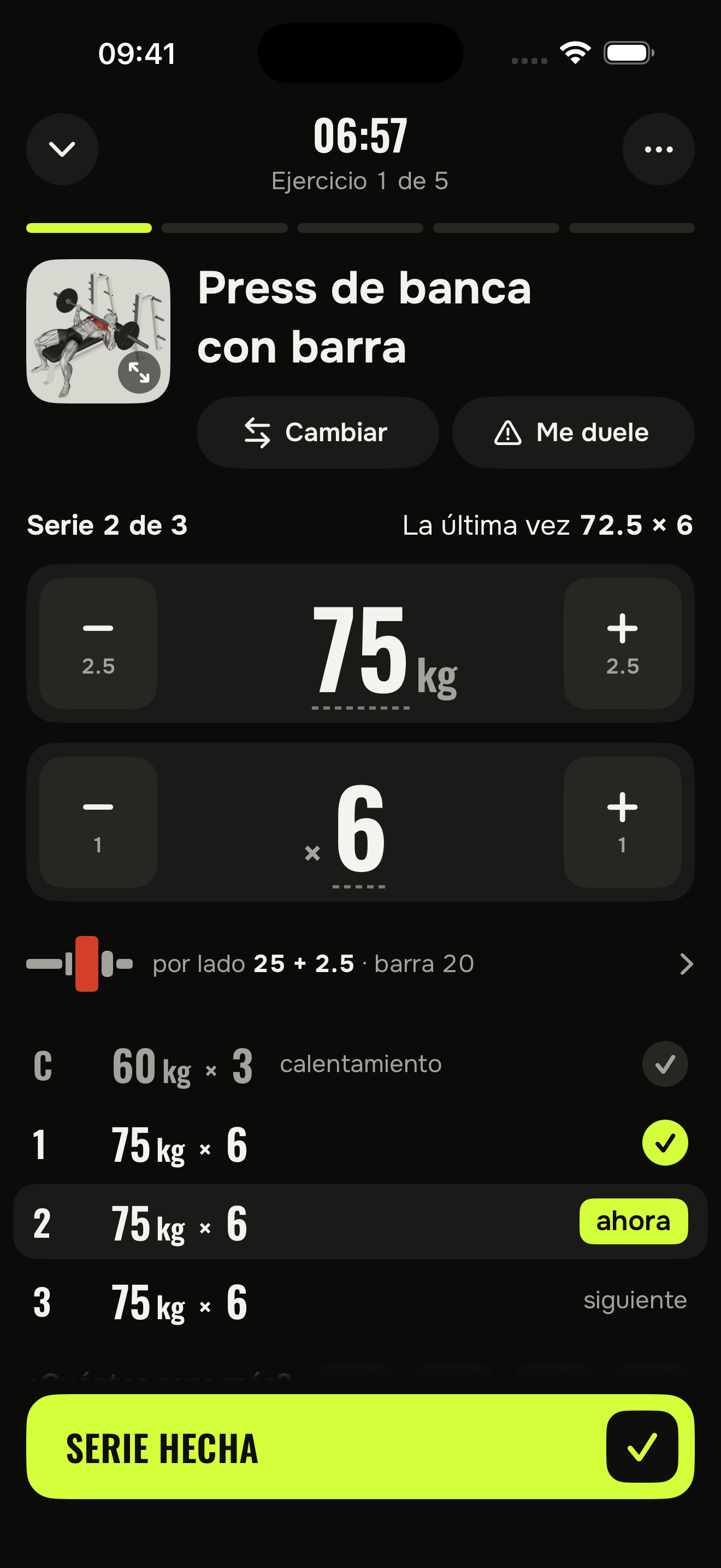Pantalla de entrenamiento de FitGod 2.0