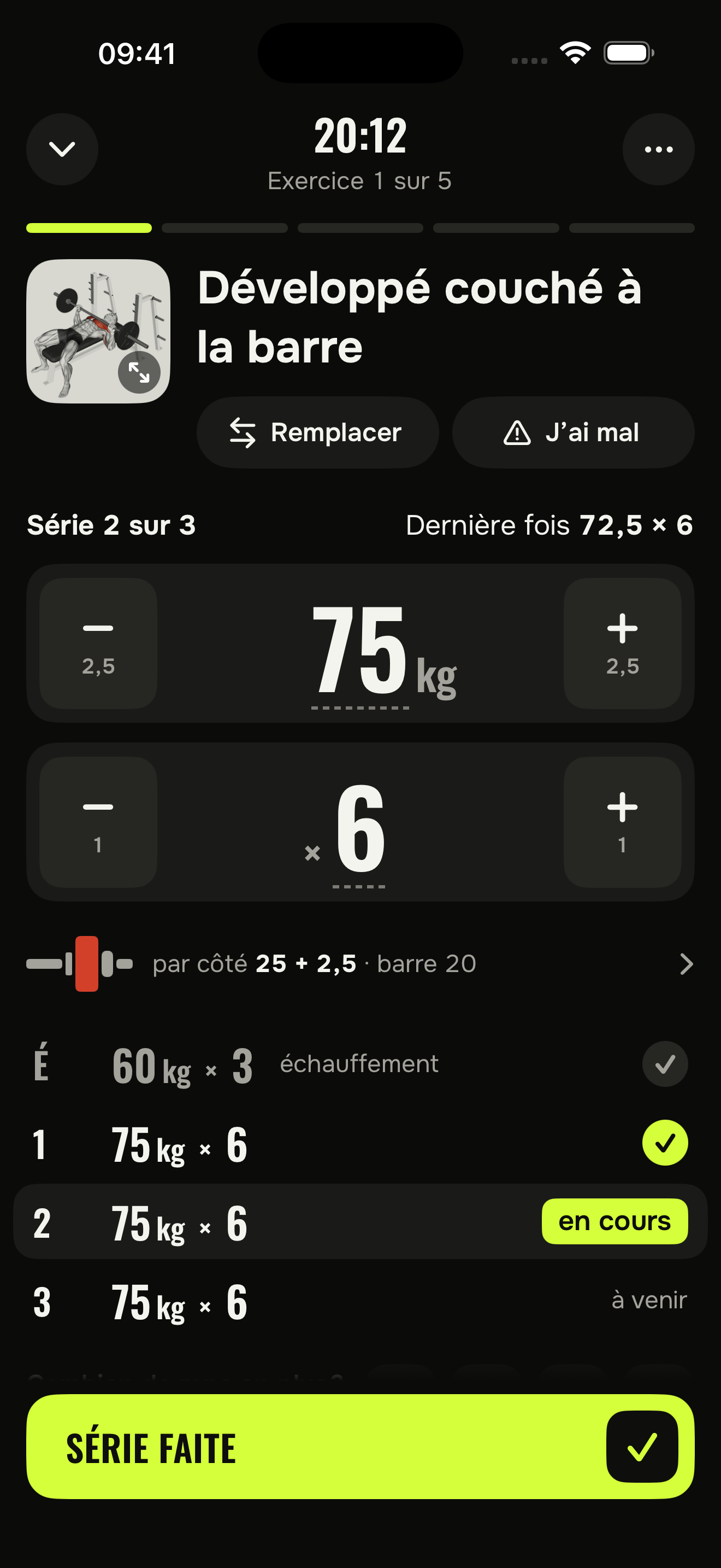 Écran d'entraînement de FitGod 2.0